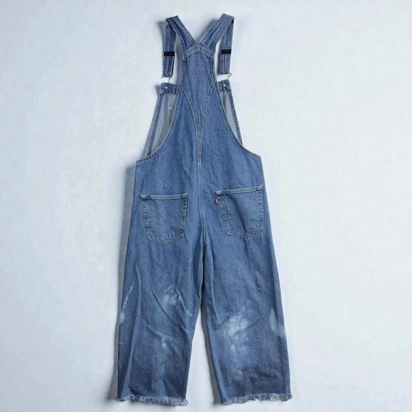 Levi's M Highwater Denim Overalls Distressed Acid Wash Wide Leg Cropped Grunge - Picture 5 of 12
